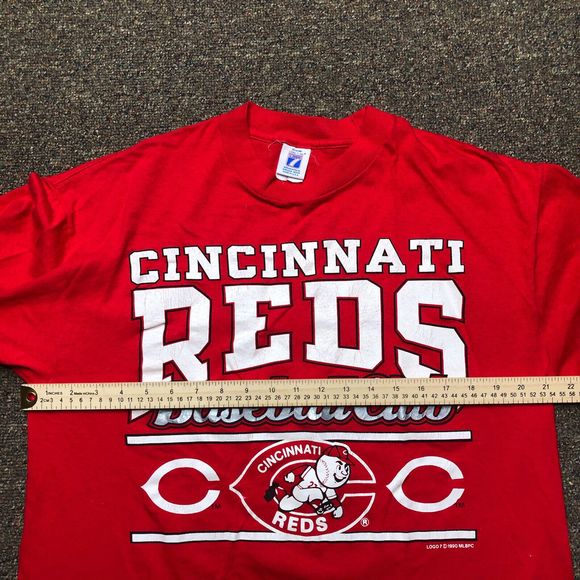VINTAGE Logo 7 Cincinnati Reds Shirt Adult Large Short Sleeve Red 1990 - Picture 5 of 8